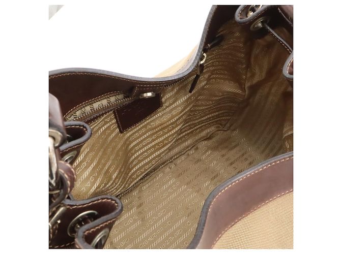 Borsa a tracolla Prada in jacquard Beige Cachi Marrone scuro - vista 7