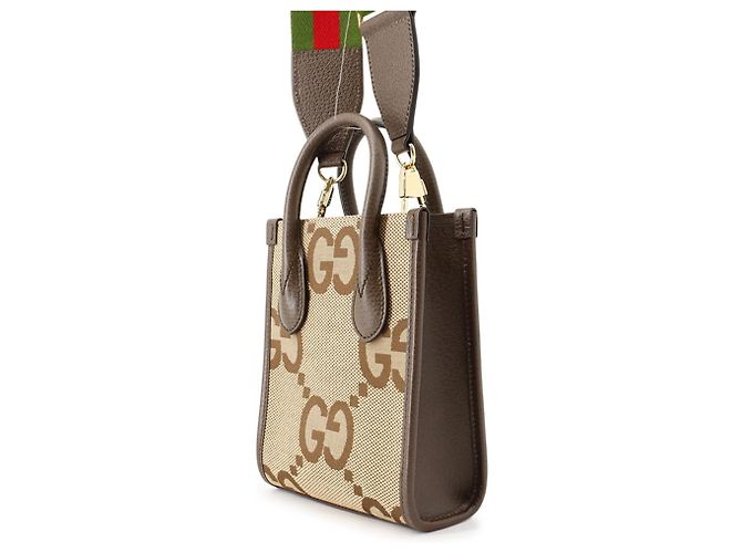 Mini Tote Bag Gucci Jumbo GG Marrone Beige - vista 2