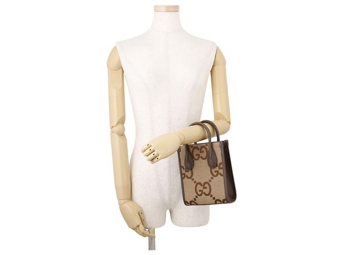 Mini Tote Bag Gucci Jumbo GG Marrone Beige - vista 4