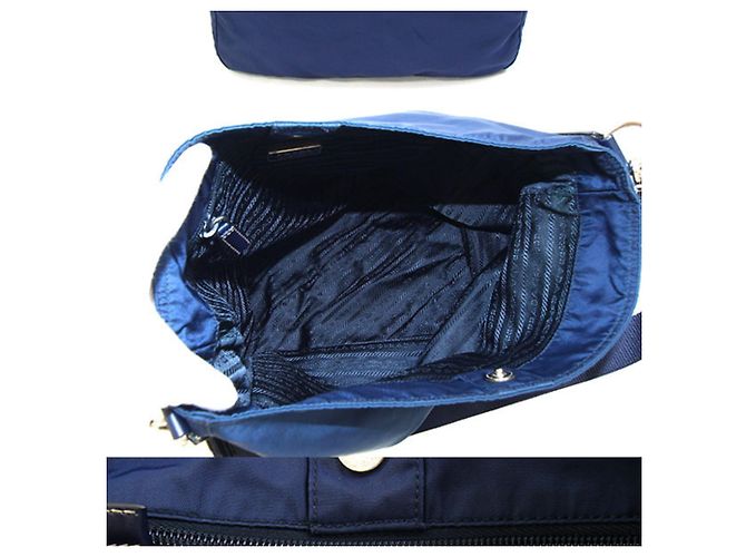 Borsa a tracolla Prada in nylon e pelle blu navy - vista 2