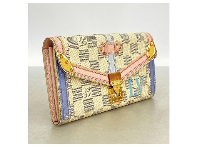 Louis Vuitton Damier Azur Summer Trunk Portefeuille Sarah Long Wallet Bianco - vista 2