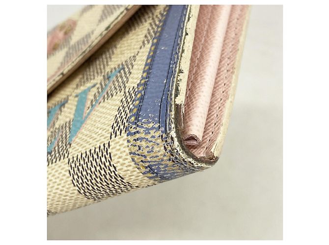 Louis Vuitton Damier Azur Summer Trunk Portefeuille Sarah Long Wallet Bianco - vista 5
