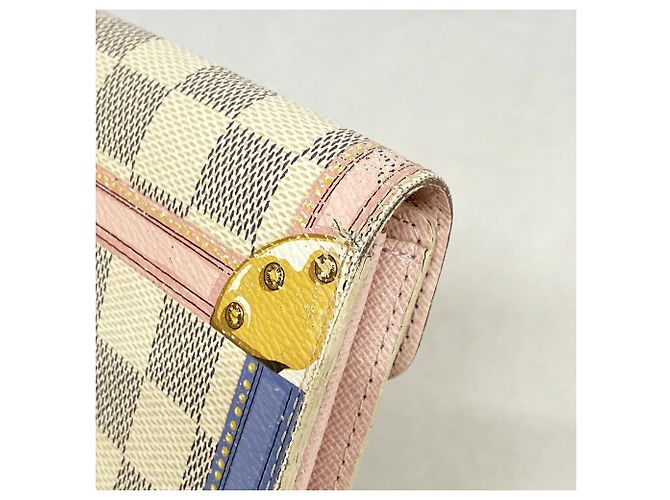Louis Vuitton Damier Azur Summer Trunk Portefeuille Sarah Long Wallet Bianco - vista 6