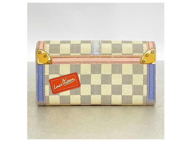 Louis Vuitton Damier Azur Summer Trunk Portefeuille Sarah Long Wallet Bianco - vista 9
