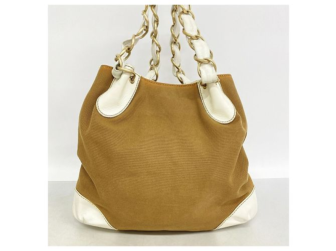 Borsa Tote Chanel in tela beige e bianca Bianco - vista 11