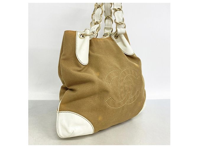 Borsa Tote Chanel in tela beige e bianca Bianco - vista 2