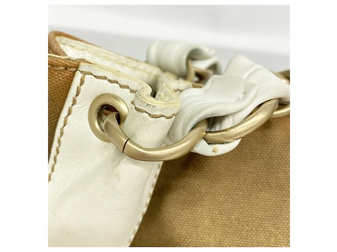 Borsa Tote Chanel in tela beige e bianca Bianco - vista 7