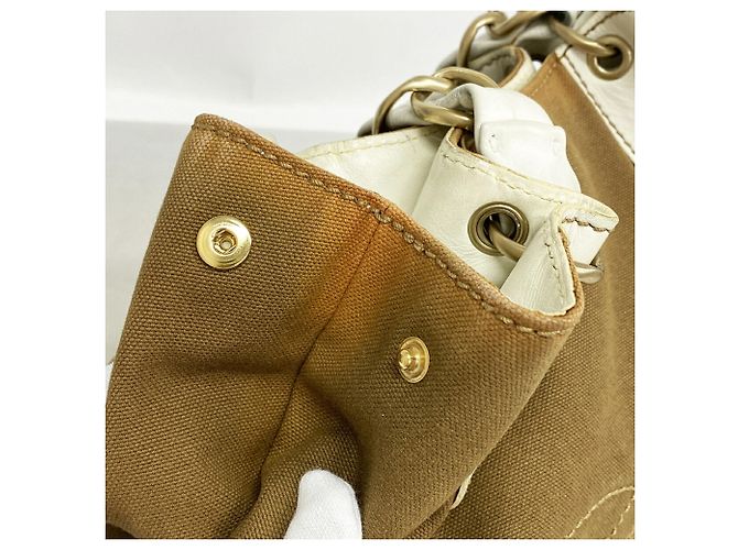 Borsa Tote Chanel in tela beige e bianca Bianco - vista 8
