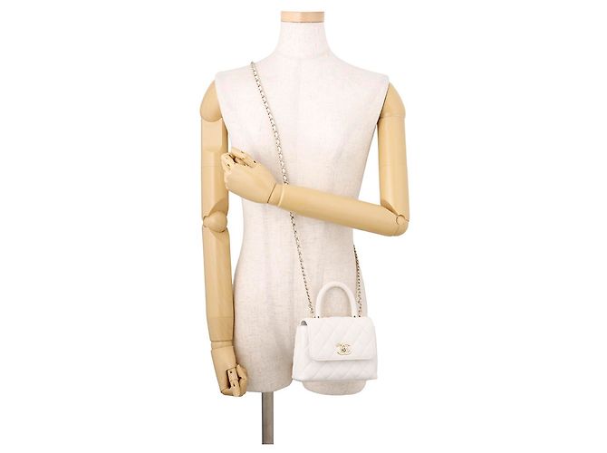 Coco Handle Chanel Matelassé Mini Handtasche Weiß - Ansicht 4