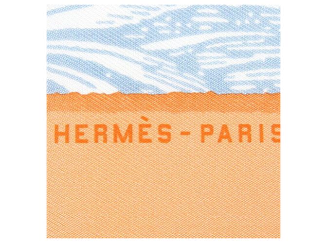 Hermès Foulard di seta Hermes azzurro e arancione Blu chiaro - vista 2