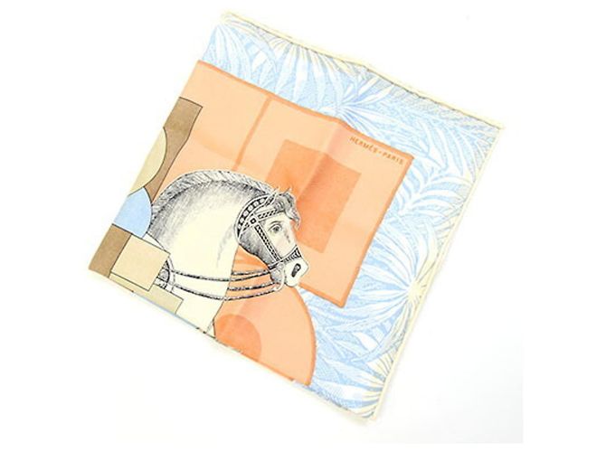 Hermès Foulard di seta Hermes azzurro e arancione Blu chiaro - vista 4