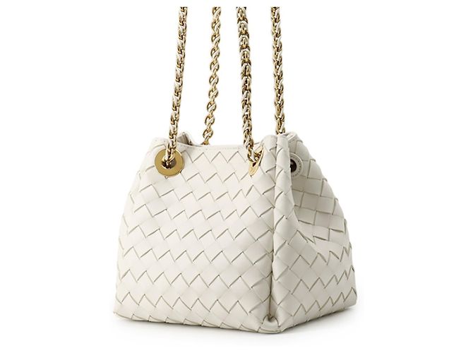 Borsa a tracolla Bottega Veneta Intrecciato con catena Bianco - vista 2