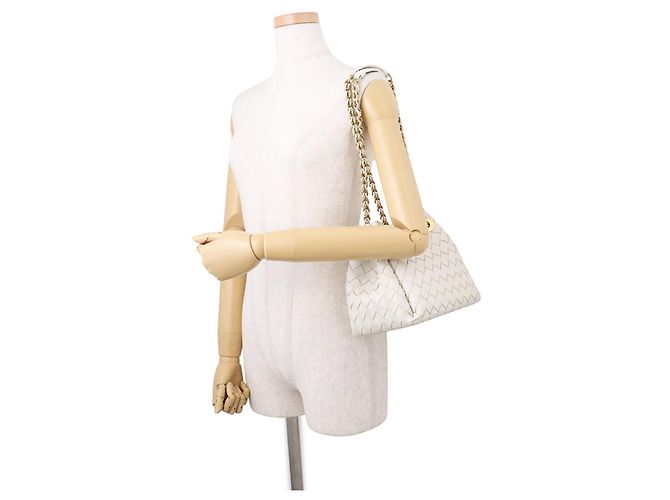 Borsa a tracolla Bottega Veneta Intrecciato con catena Bianco - vista 4
