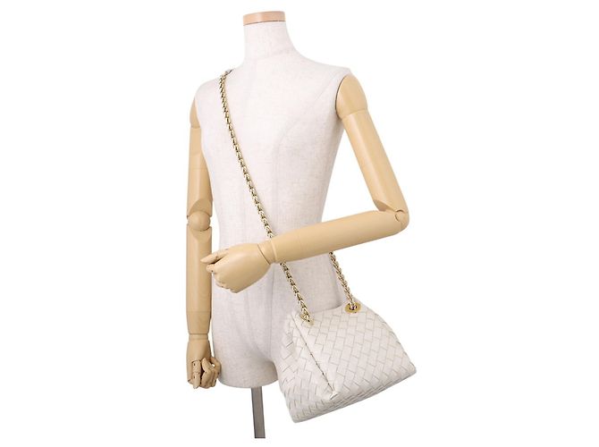 Borsa a tracolla Bottega Veneta Intrecciato con catena Bianco - vista 5