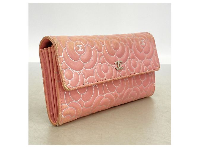 Portafoglio lungo Chanel in pelle d'agnello rosa - vista 2