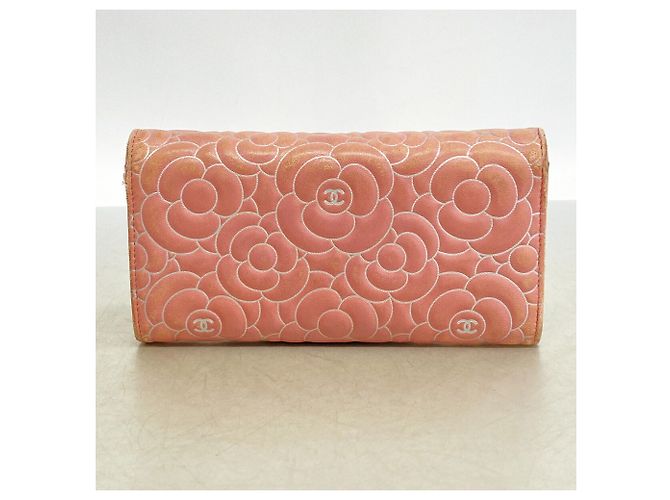 Portafoglio lungo Chanel in pelle d'agnello rosa - vista 8