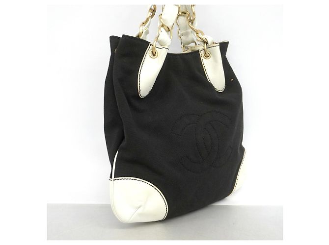 Borsa Tote Chanel in pelle nera e tela Nero - vista 2