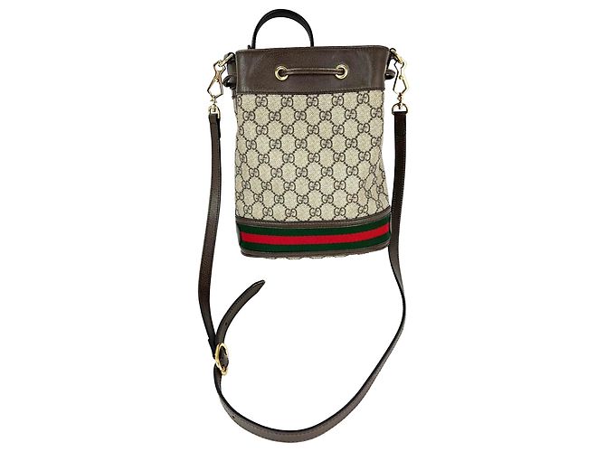 Borsa secchiello piccola Gucci GG Supreme Ophidia Web marrone - vista 2