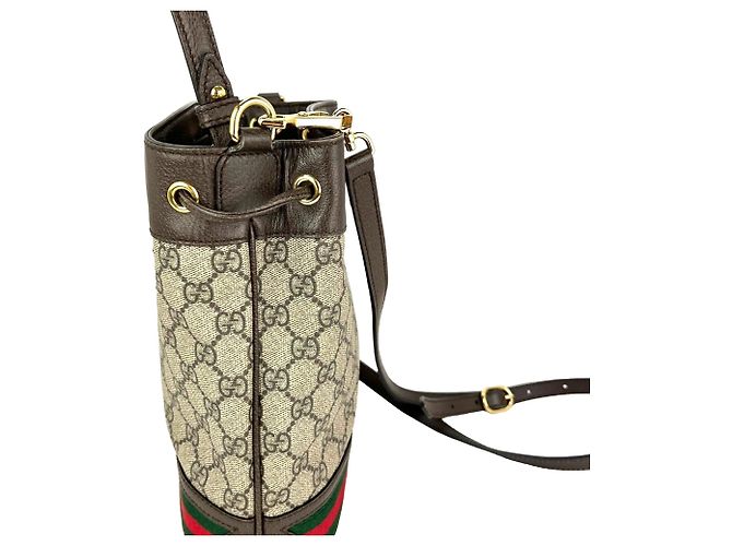 Borsa secchiello piccola Gucci GG Supreme Ophidia Web marrone - vista 4