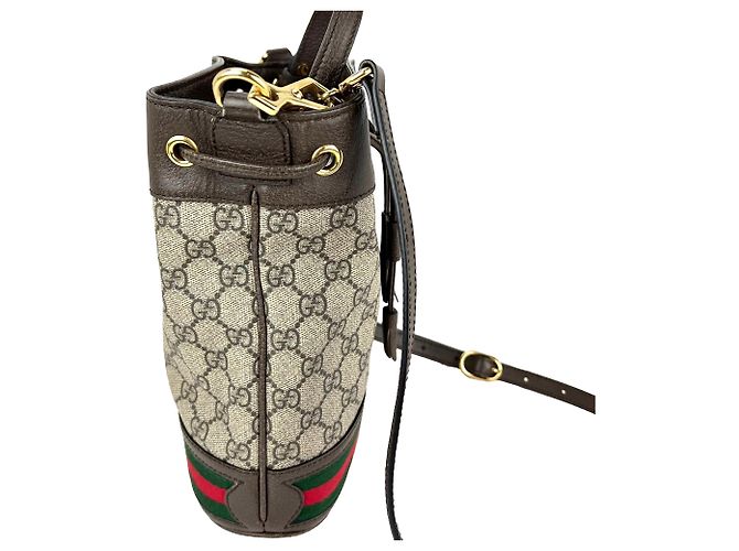 Borsa secchiello piccola Gucci GG Supreme Ophidia Web marrone - vista 5