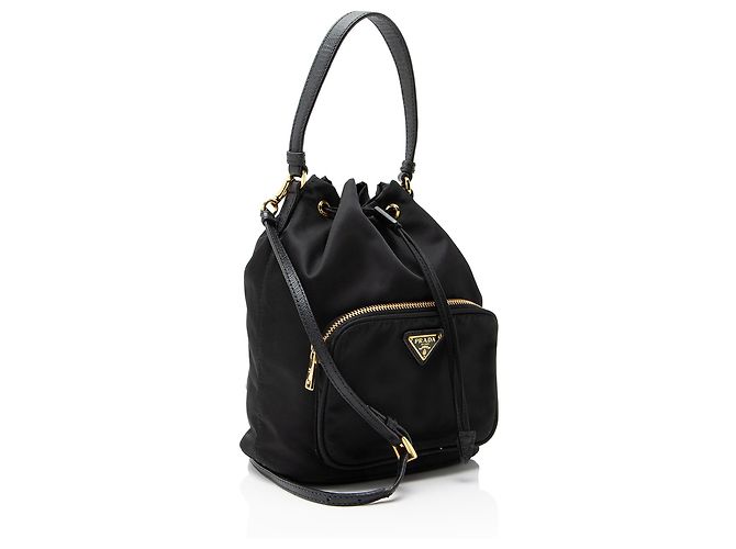Prada Re-Nylon Duet Beuteltasche mit Kordzug Schwarz - Ansicht 2