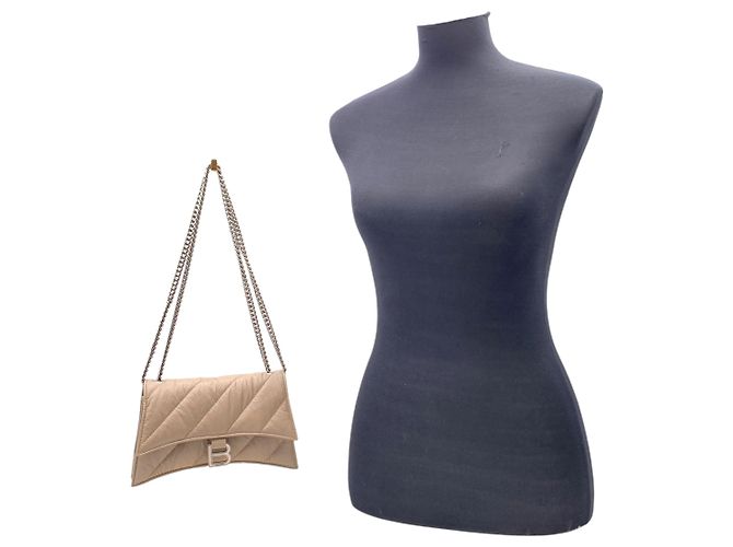 Hourglass Borsa a tracolla Crush in pelle Balenciaga Marrone Beige - vista 2
