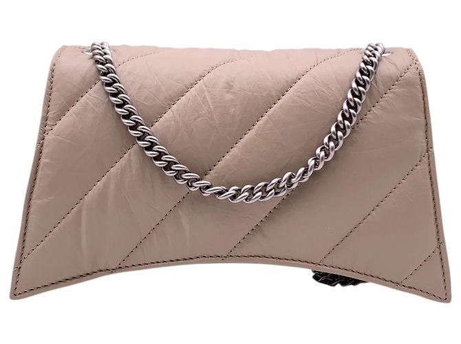 Hourglass Borsa a tracolla Crush in pelle Balenciaga Marrone Beige - vista 3