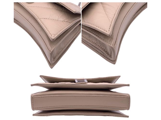 Hourglass Borsa a tracolla Crush in pelle Balenciaga Marrone Beige - vista 4