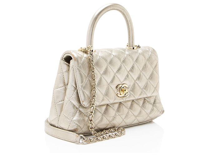 Gabrielle Sac Chanel Coco Top Handle Medium Flap Bag en veau vieilli métallisé Doré - vue 2