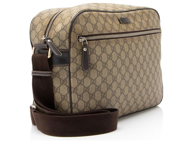 Borsa Messenger Gucci GG Supreme con zip frontale Marrone Beige - vista 2