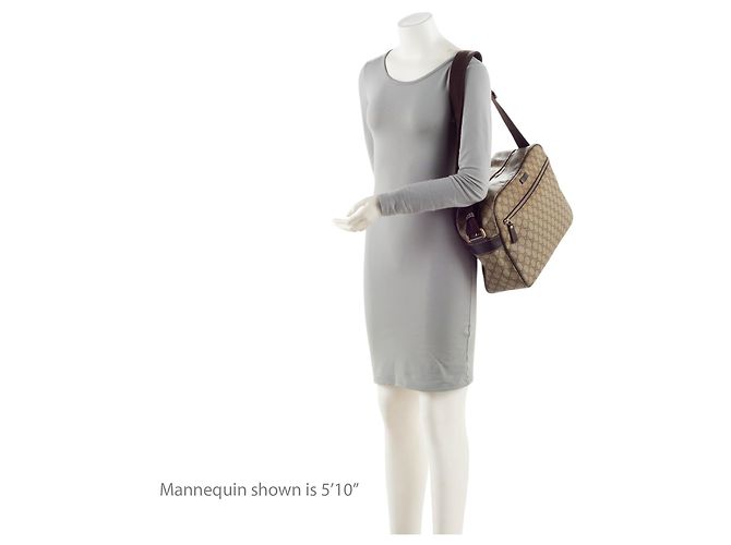 Borsa Messenger Gucci GG Supreme con zip frontale Marrone Beige - vista 5