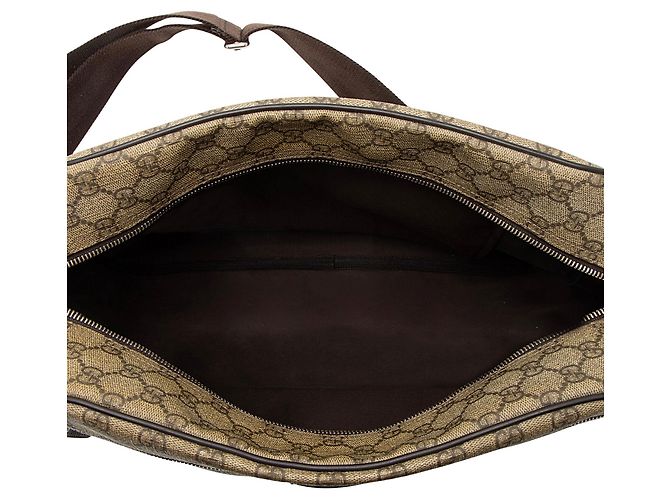 Borsa Messenger Gucci GG Supreme con zip frontale Marrone Beige - vista 7