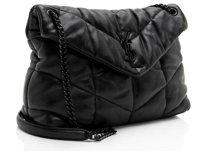 Autre Marque Saint Laurent Lambskin Monogram Puffer LouLou Medium Shoulder Bag Black - view 2