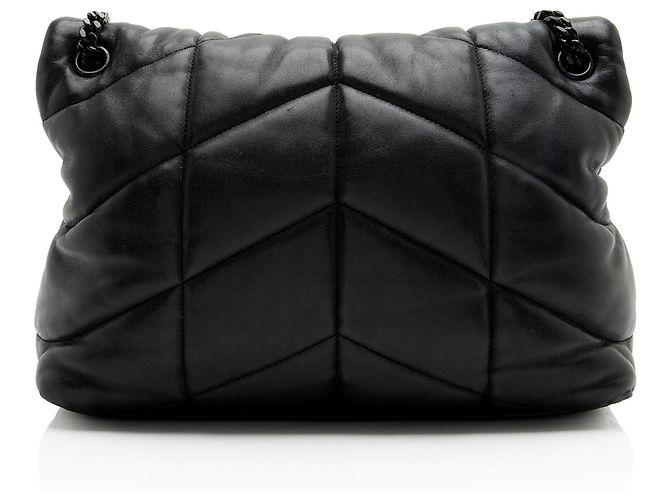 Autre Marque Saint Laurent Lambskin Monogram Puffer LouLou Medium Shoulder Bag Black - view 3