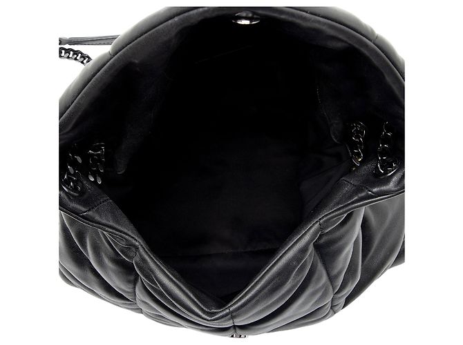 Autre Marque Saint Laurent Lambskin Monogram Puffer LouLou Medium Shoulder Bag Black - view 7