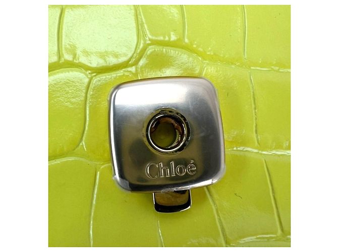 Chloé Borsa Chloe Mini C Satchel in pelle di vitello embossed croc giallo - vista 10