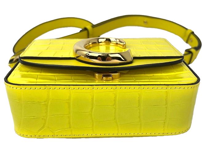 Chloé Borsa Chloe Mini C Satchel in pelle di vitello embossed croc giallo - vista 3