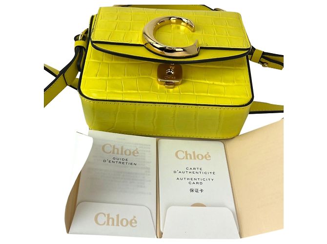 Chloé Borsa Chloe Mini C Satchel in pelle di vitello embossed croc giallo - vista 5