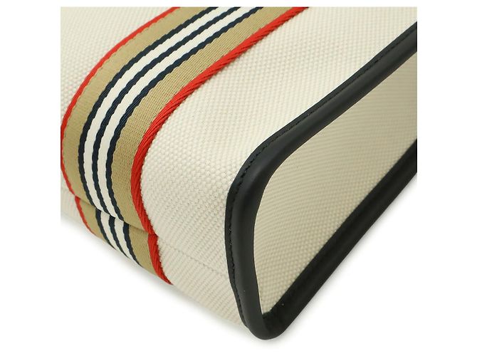 Borsa Tote Burberry Icon Stripe Canvas Marrone Beige - vista 3