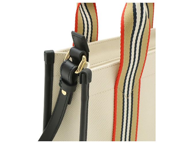 Borsa Tote Burberry Icon Stripe Canvas Marrone Beige - vista 4
