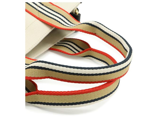 Borsa Tote Burberry Icon Stripe Canvas Marrone Beige - vista 6