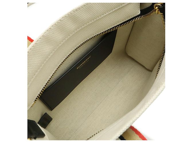 Borsa Tote Burberry Icon Stripe Canvas Marrone Beige - vista 8