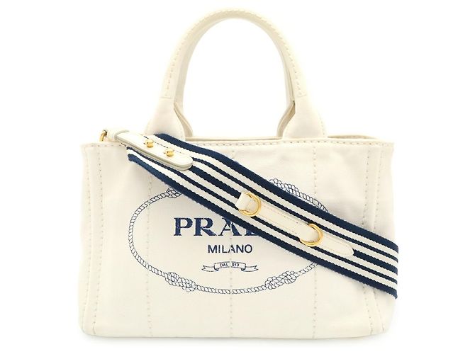 Borsa Tote/Borsa a Tracolla Prada Canapa Bianco Giallo Blu navy - vista 2