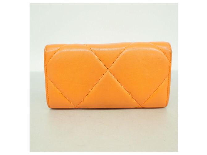 Cartera larga de Chanel en piel de cordero naranja - vista 10