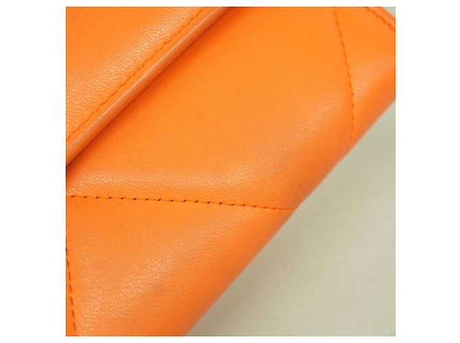 Cartera larga de Chanel en piel de cordero naranja - vista 8