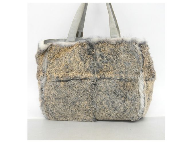 Borsa Tote in pelliccia Chanel marrone e azzurro Blu chiaro - vista 12