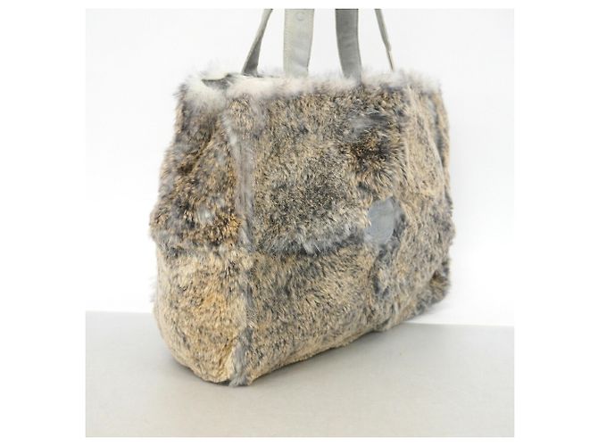Borsa Tote in pelliccia Chanel marrone e azzurro Blu chiaro - vista 2