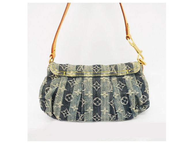 Borsa Louis Vuitton Monogram Denim Mini Pleated Raye Blu - vista 10