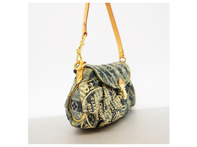 Borsa Louis Vuitton Monogram Denim Mini Pleated Raye Blu - vista 2