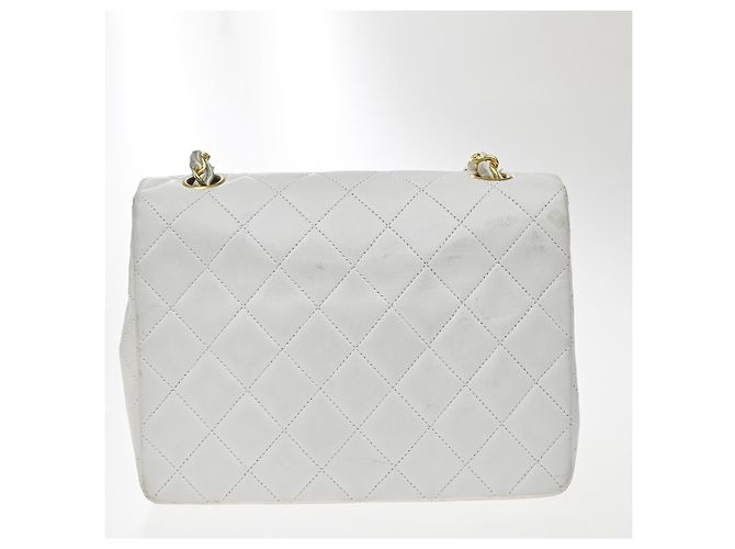 Chanel Vintage Square Classic Flap Quilted Lambskin Small Bianco - vista 2